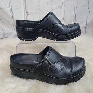 KLOGS Women's 8.5 Austin Black Flower Power‎ Tooled Leather Mule Slip On Shoe